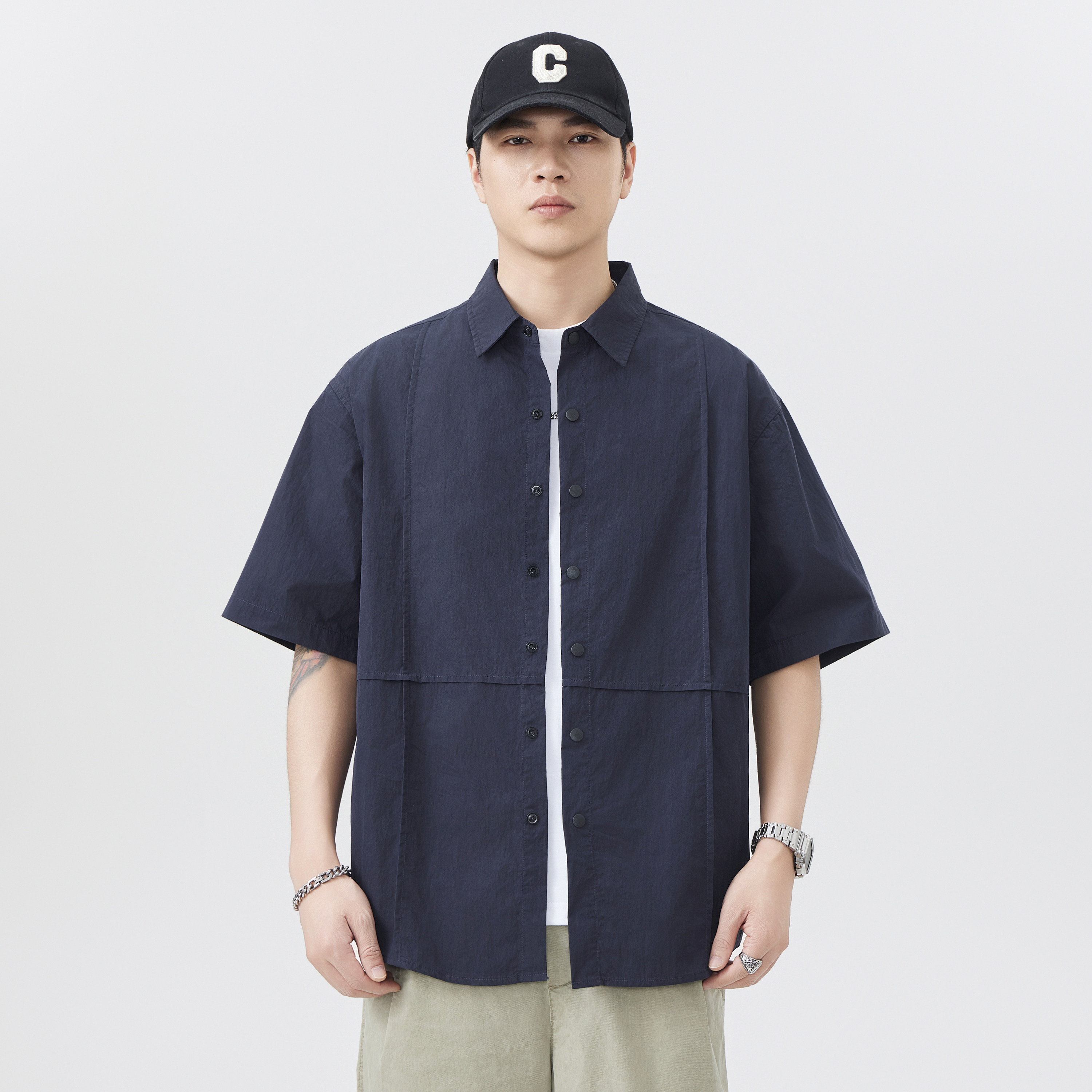 夏季男士极简工装短袖免烫衬衫