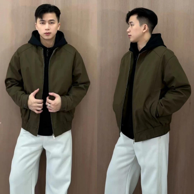 冬季美式飞行员假两件连帽棉衣男