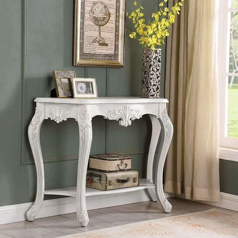 实木美式玄关桌欧式门厅半圆玄关柜靠墙客厅复古弧形装饰案桌