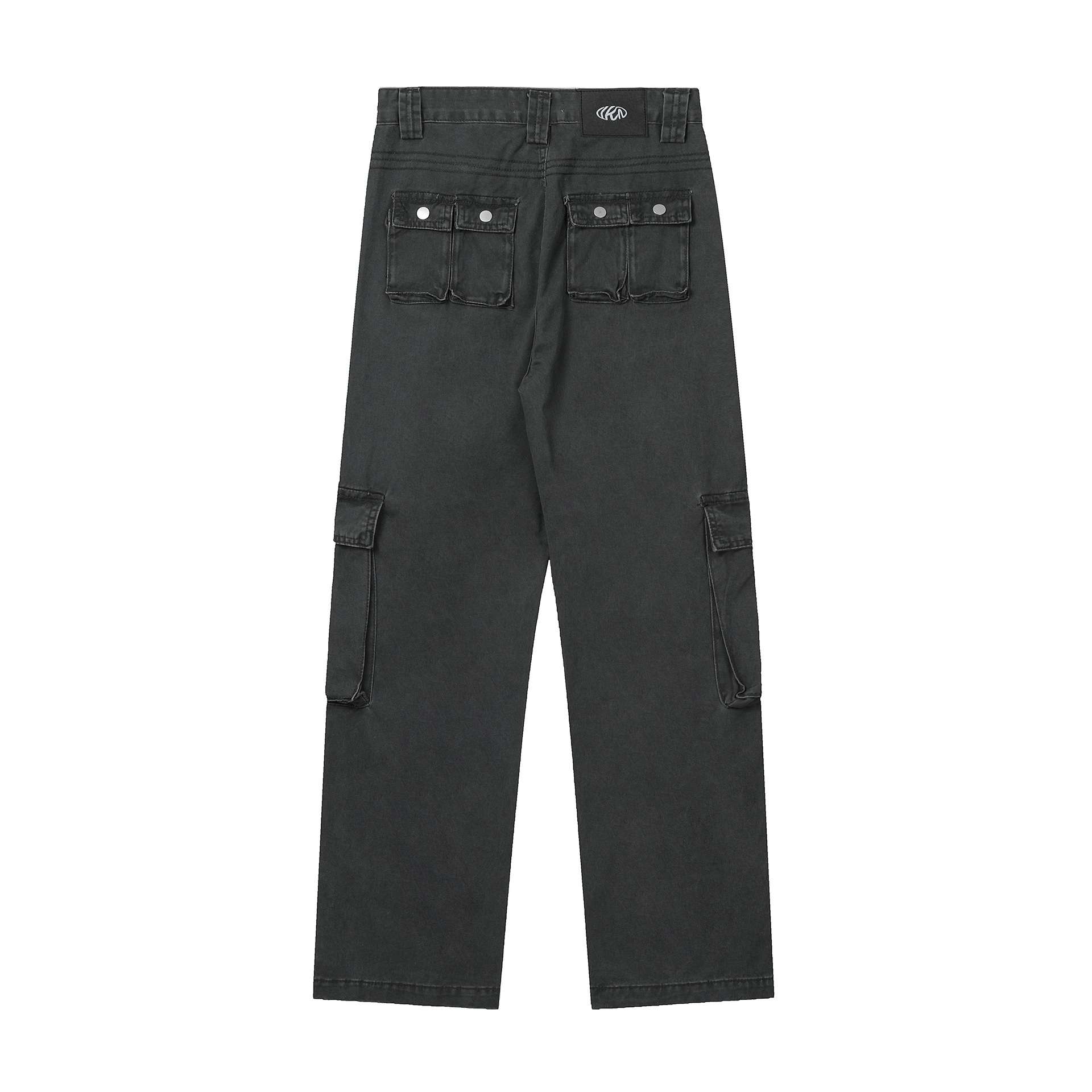 11KN美式做旧牛仔工装裤男女多口袋高街复古水洗直筒宽松休闲长裤