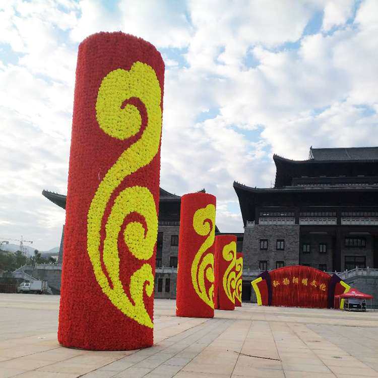 祥云玫瑰绢花柱厂家供应圆形景观花柱迎宾花柱 开业庆典装饰娟花