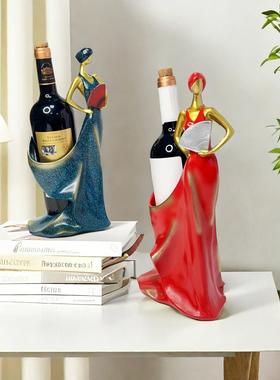 欧式简约个性美女酒架摆件家用酒柜桌面装饰品家居树脂工艺品