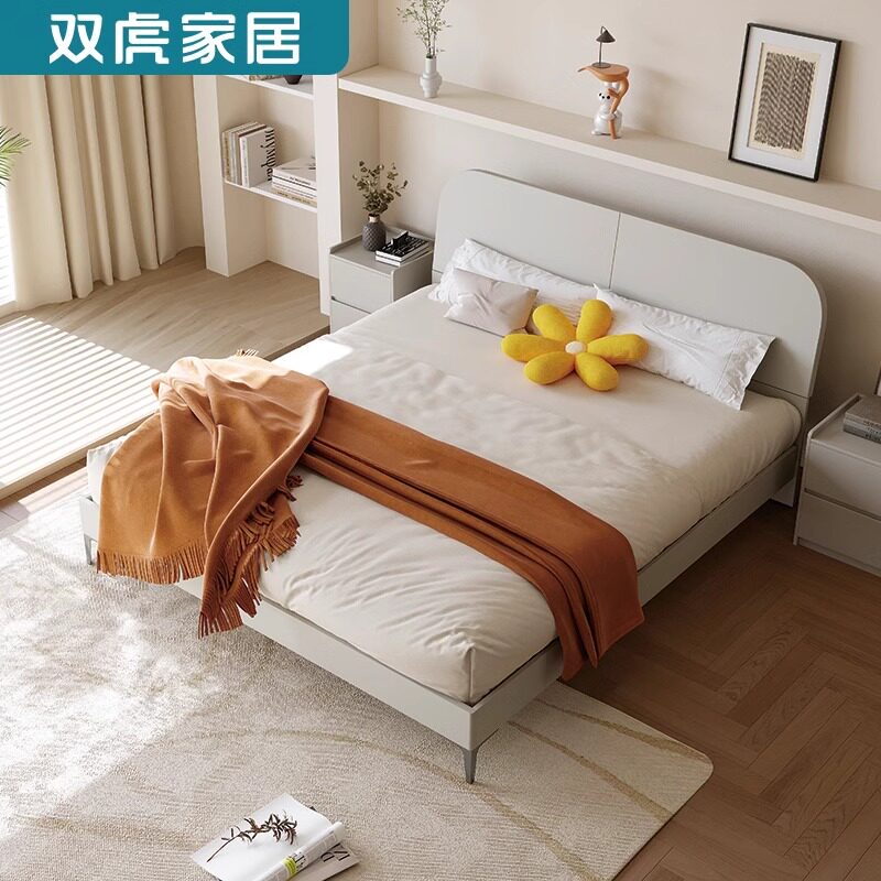 板式床现代简约双人床1.8米1.5m高箱储物床白色小户型次卧床23102