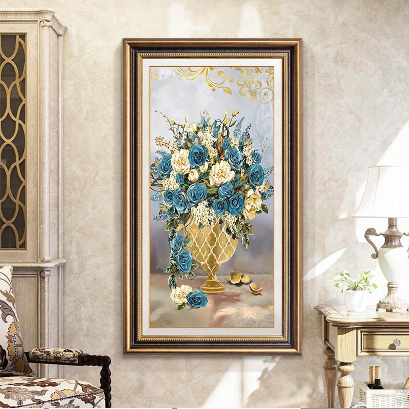 花开富贵b美式入户玄关装饰画欧式走廊过道挂画客厅沙发背景墙壁