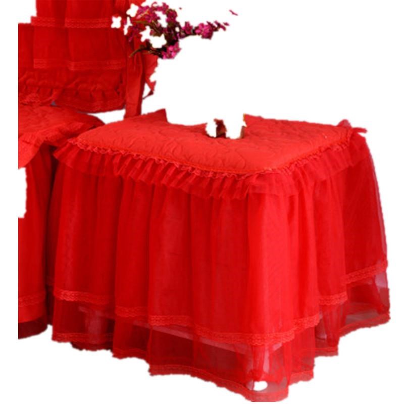 蕾丝床头柜罩套防尘罩卧室小方桌盖巾公主风柜子盖布布艺红色