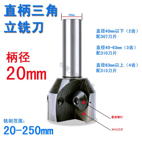 直柄立铣刀C20/25一体式带柄20-250可转位三角刀片90度直角铣刀盘