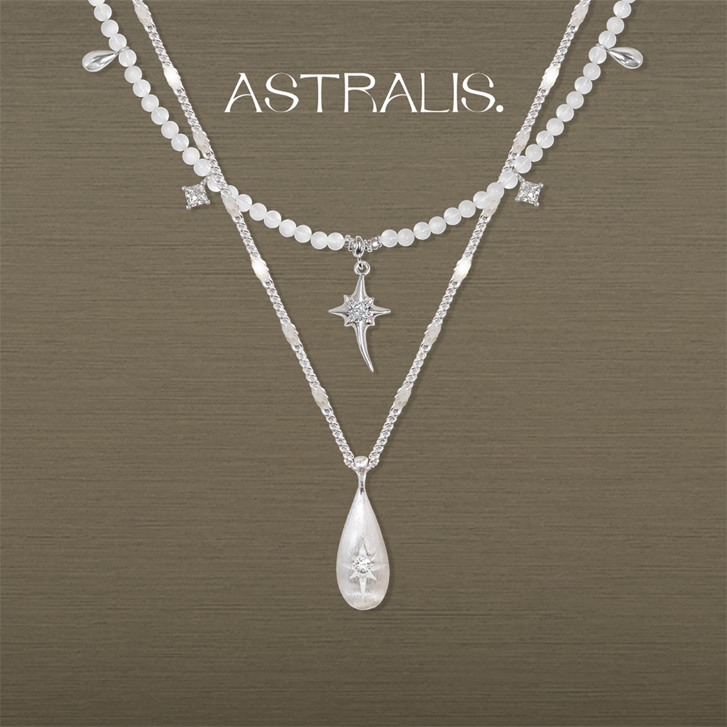 ASTRALIS&middot;隐星｜拉丝白玛瑙星芒双层项链女锁骨慵懒轻奢长颈链