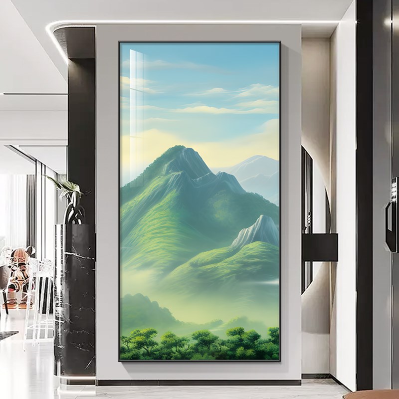 巨人山玄关装饰画西墙青山图玄关过道挂画背有靠山镇宅正对门壁画