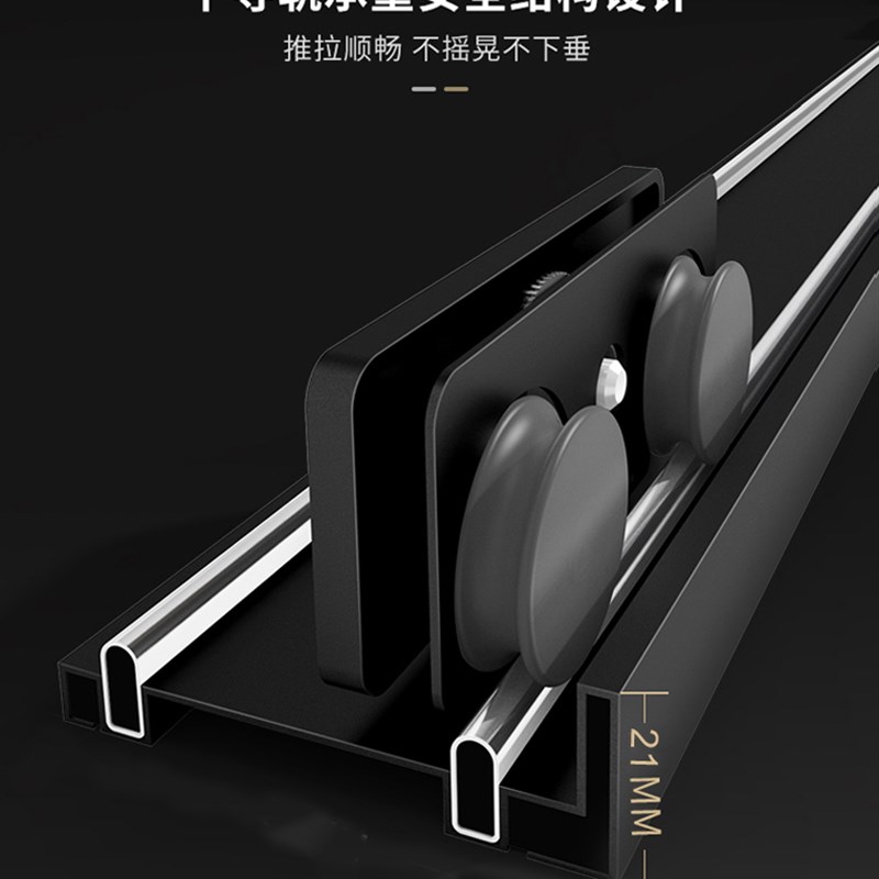 枪灰色细轨道极窄边框不锈钢黑色淋浴房一字形单移门整体浴室隔断