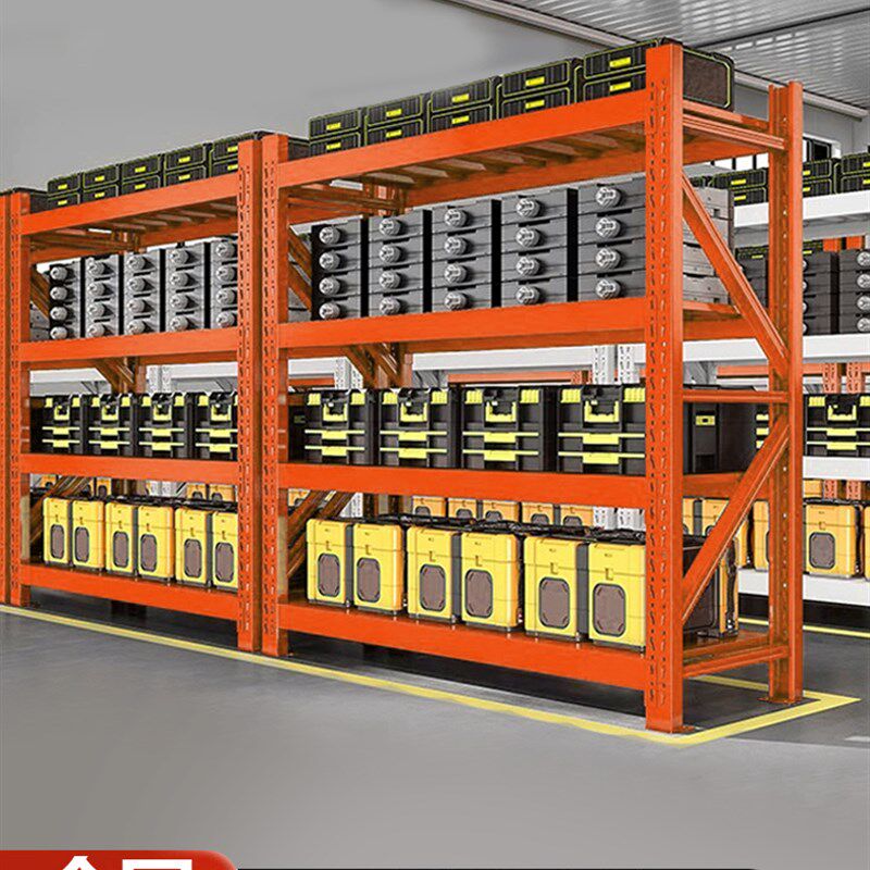 蓝橙色仓储货架家用储藏架多层快递超市置物架加厚橘色重型展示架