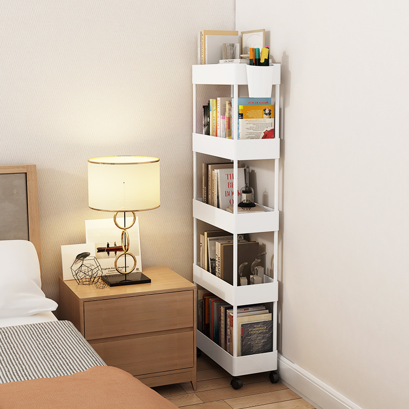 移动书架落地置物架简易床头小推车课桌边书桌收纳窄小型夹缝架子