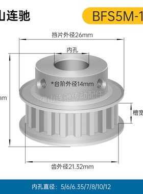 S5M14齿 同步带轮凸台 槽宽11 BF型 同步皮带轮齿轮铝 14S5M100-B