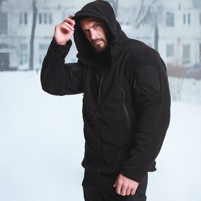 抓绒外套男连帽摇粒绒加厚保暖户外透气战术卫衣抓绒衣内胆冲锋衣