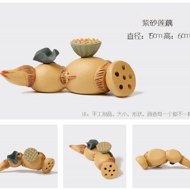 宜兴紫砂茶宠莲藕茶壶盖托笔架摆件D精品手工茶玩功夫茶盘茶道配