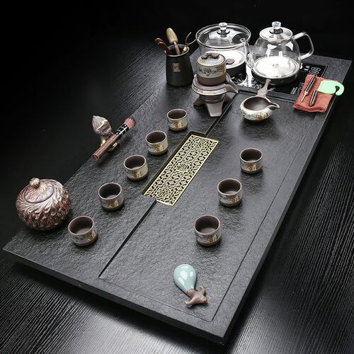 天然乌金石茶盘j功夫茶具套装全自动底部上水壶家用一体茶台喝茶