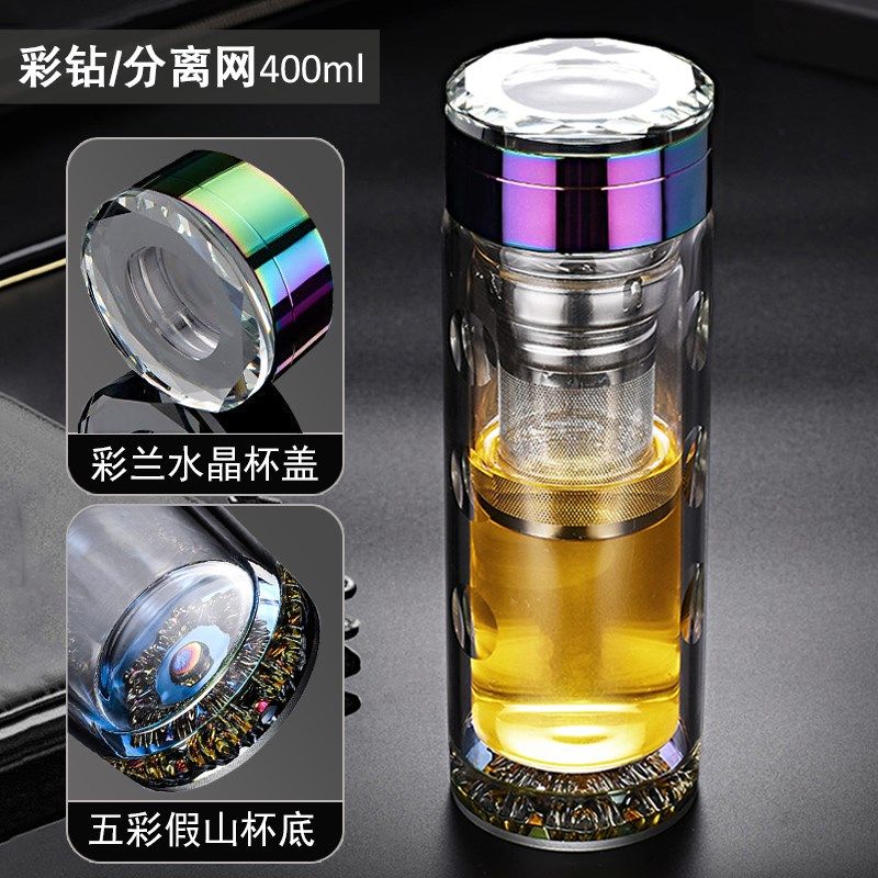 双层玻璃杯男水晶耐热泡茶杯子便携透明水杯定制刻字印字LOGO