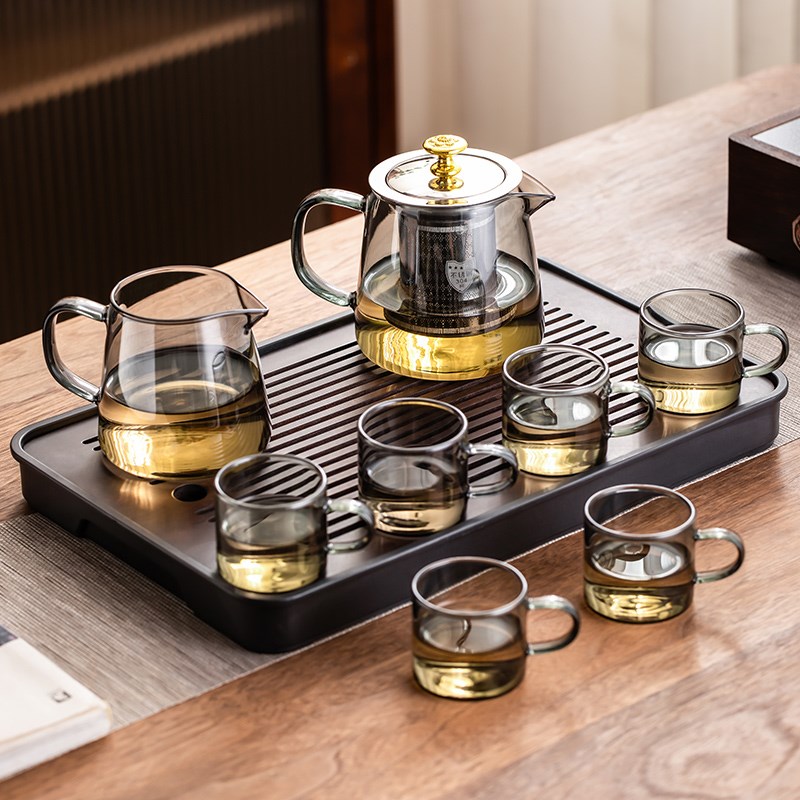 青灰玻璃茶具套装家用喝茶耐热泡茶壶功夫茶杯办公室会客2025新款