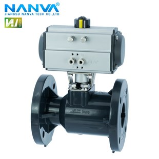 UPVC法兰球阀气动塑料阀门一体式化工工业耐酸碱腐蚀污水处理