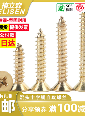 铜自攻螺丝纯铜沉头十字自攻螺丝黄铜金黄色螺丝钉M2M3M3.5M4M5