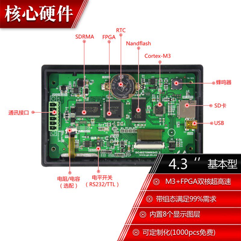 4.3寸串口屏 485带外壳 触摸屏人机界面带组态/USB/SD/RTC/5-40V