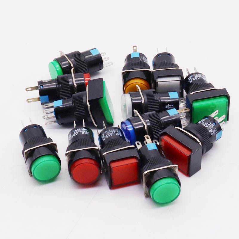 LED带灯复位自锁LA16-11DN AB6-M 圆正长方形3 5脚开孔16mm指示灯