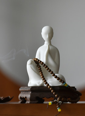 陶瓷创意无相佛小僧摆件家居玄关新中式禅意人物德化白瓷工艺礼品