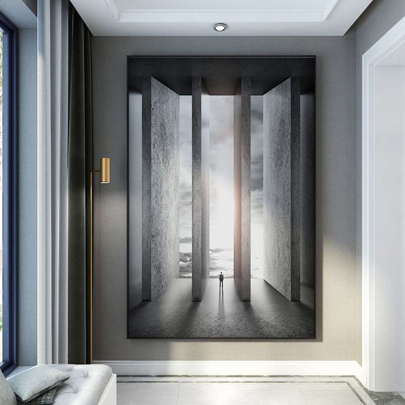北欧现代轻奢玄关装饰画个性创意建筑艺术壁画高端客厅走廊挂画图片