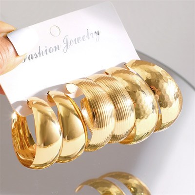 Earring set 3 piecues新款金色金属复古C型耳环套装3件套Earring