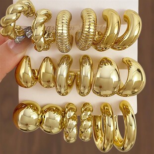 for Women跨境新款 耳环套装 Golden Y时尚 Set 女 几何耳饰 Earring