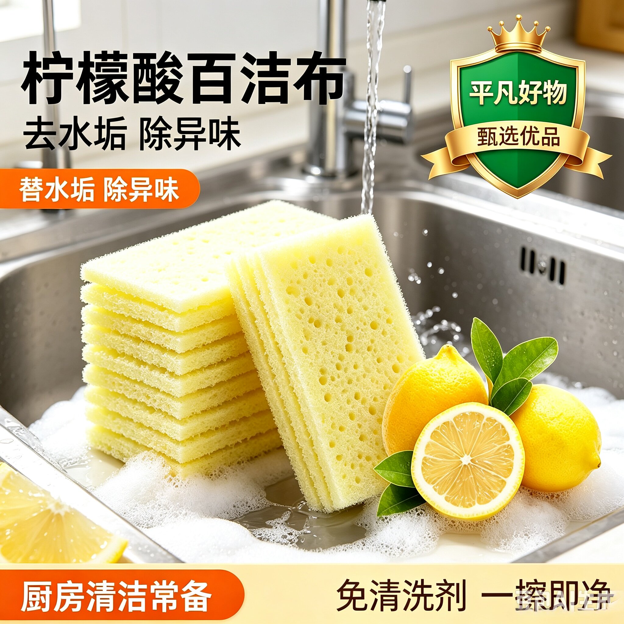柠檬酸百洁磨力擦水龙头花洒玻璃强力去水垢擦除垢家用盆锅去污JL