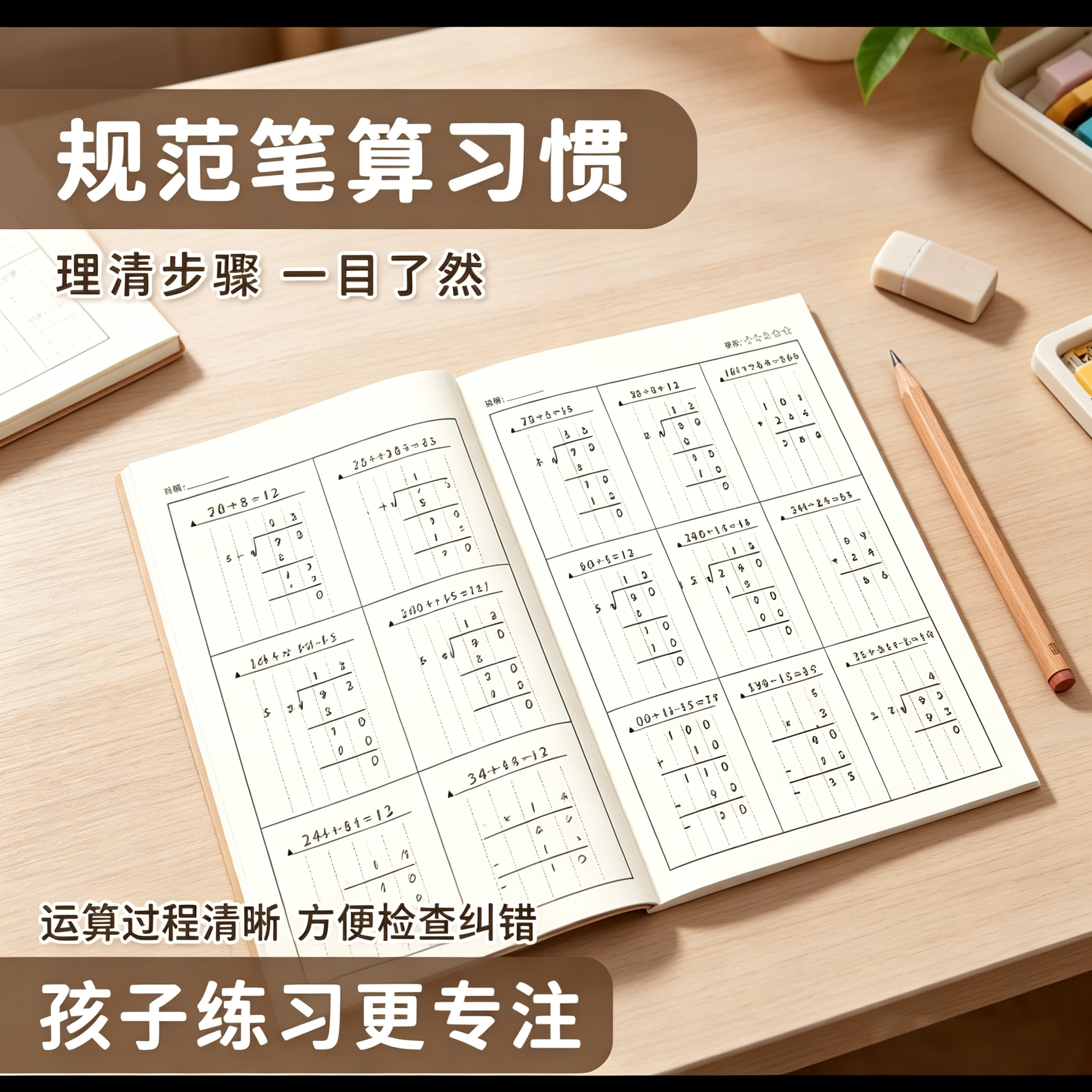 数学运算本珠算本小学生专用竖式加减法乘除法数位书写数学计算yz