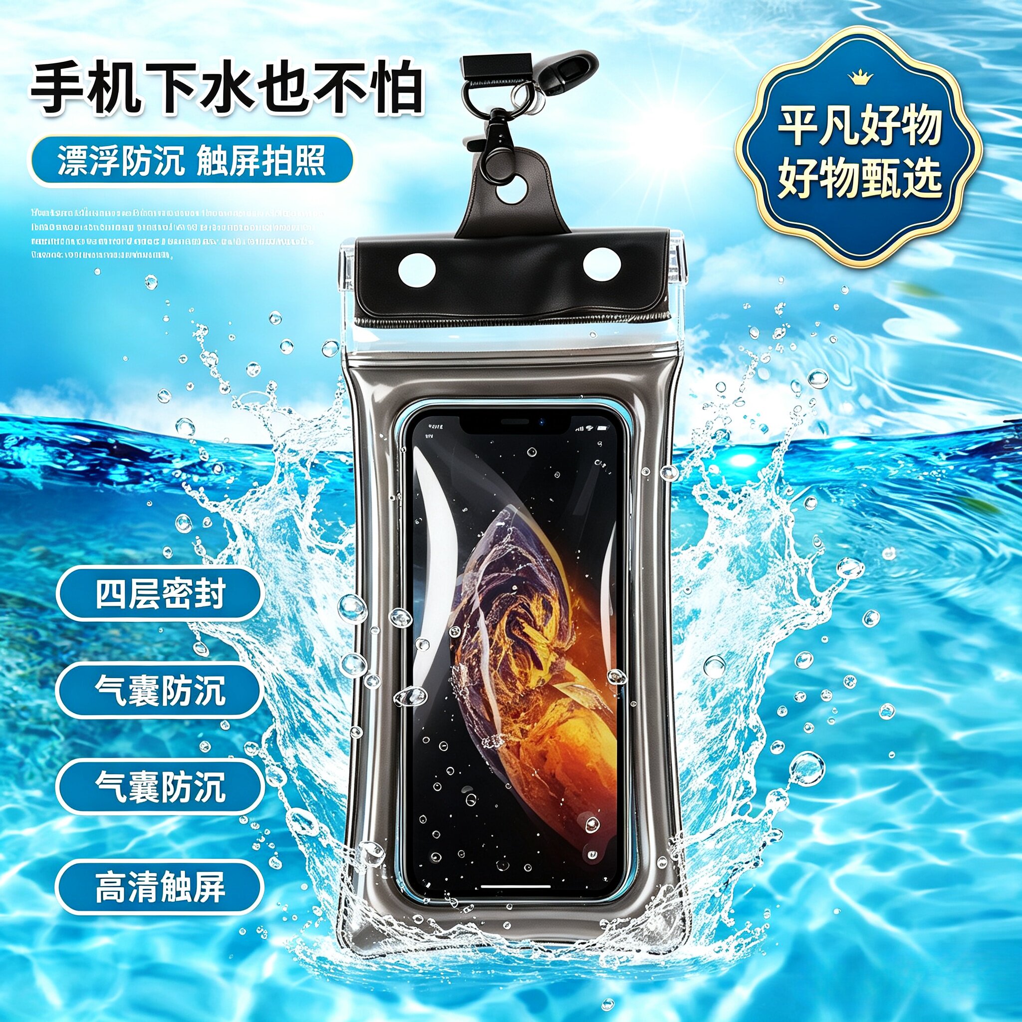 【下单立减50】可触屏潜漂流游泳户外玩水气囊密封防沉手机袋JL