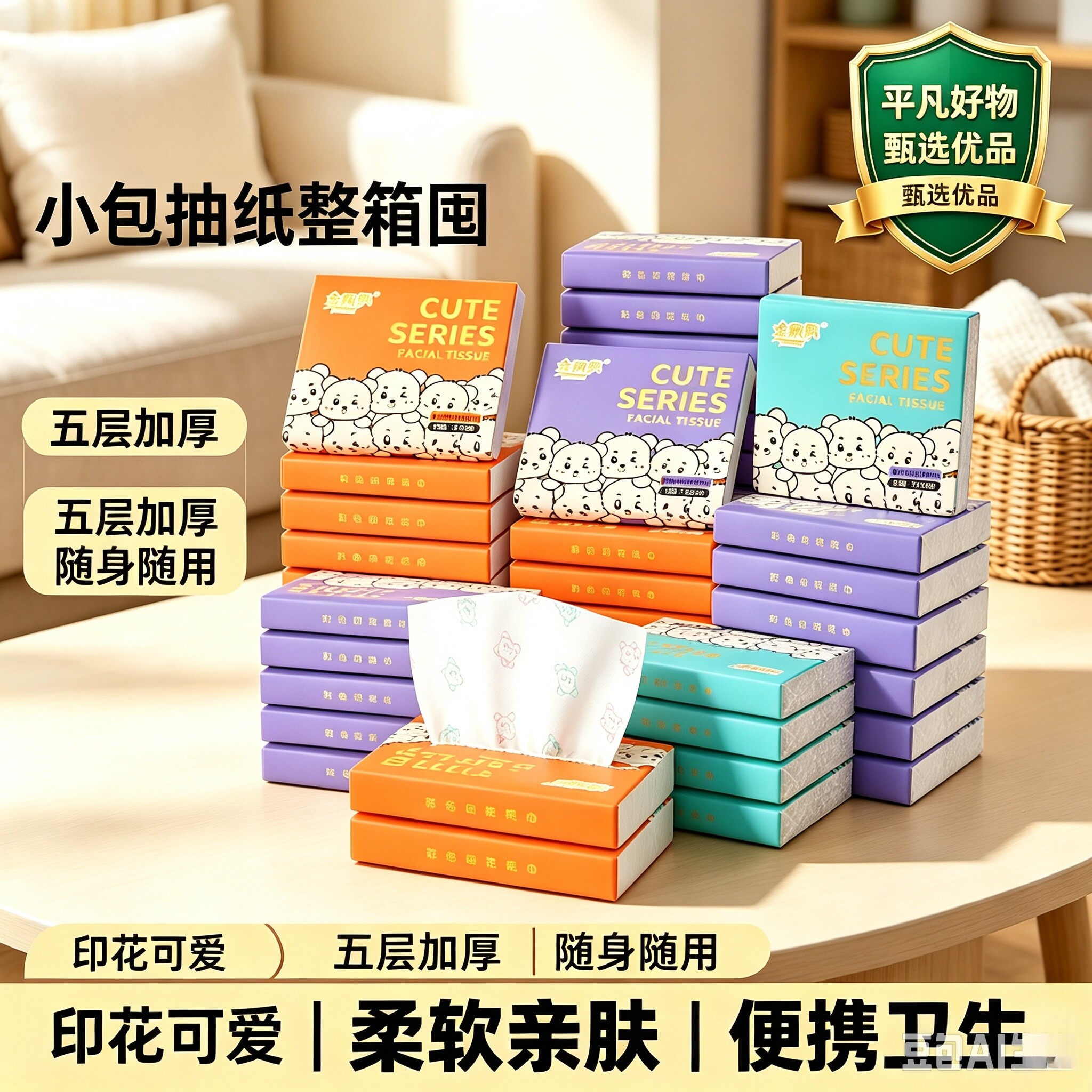 【限时优惠】印花纸巾随身携式小包抽纸整箱家用实惠一次性面巾JL