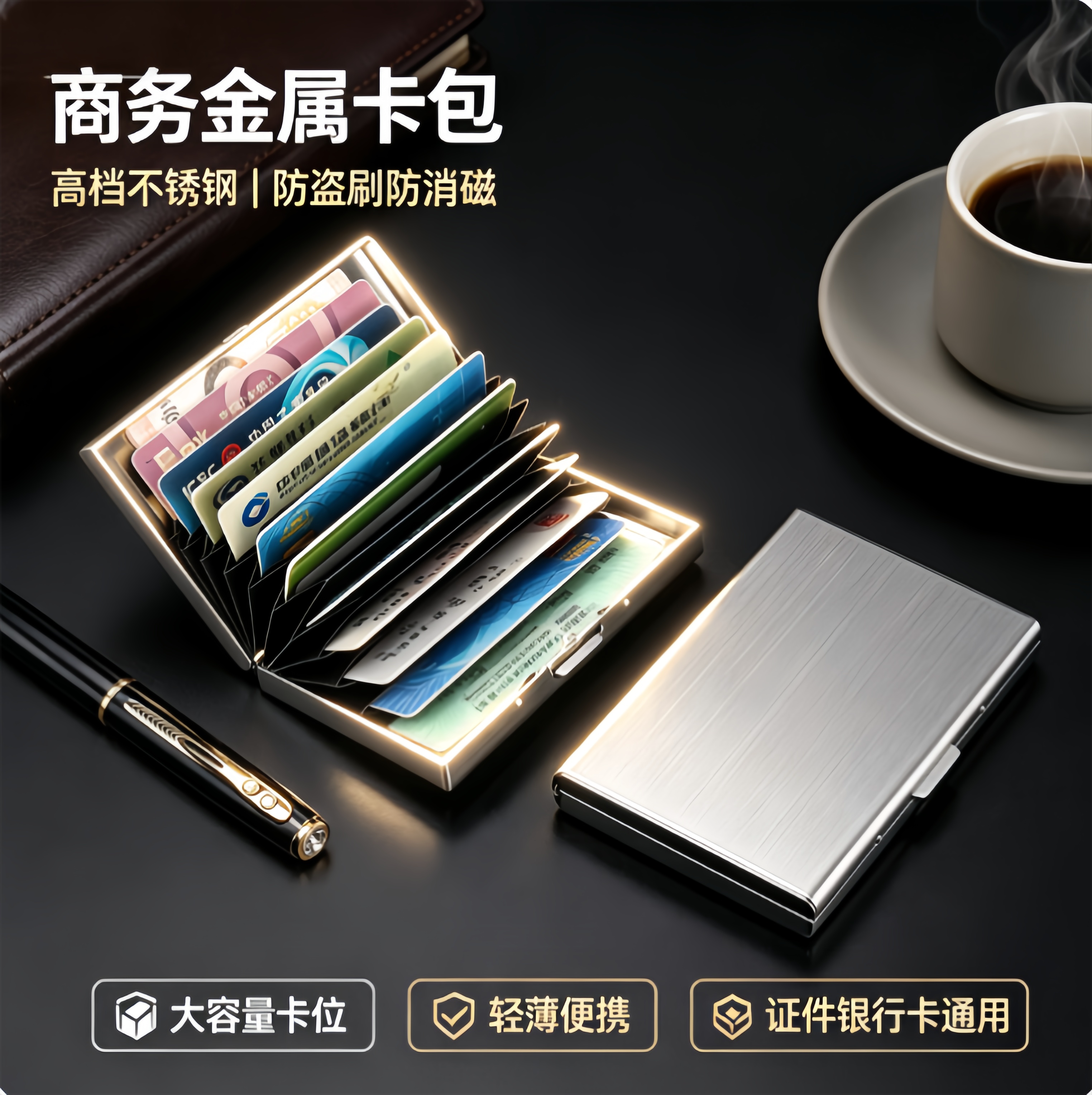 十卡位六卡位不锈钢金属卡包超薄防消磁多卡位商务防盗刷卡盒yz