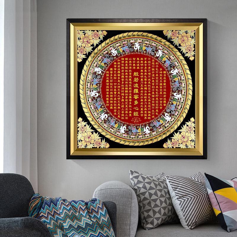 西藏般菠萝蜜心经装饰画客厅玄关坛城唐卡招财镇宅挂画风水保平安