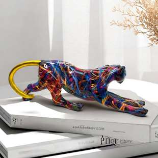 欧式轻奢卧姿豹子树脂工艺品酒柜桌面样板间电视柜装饰品送礼