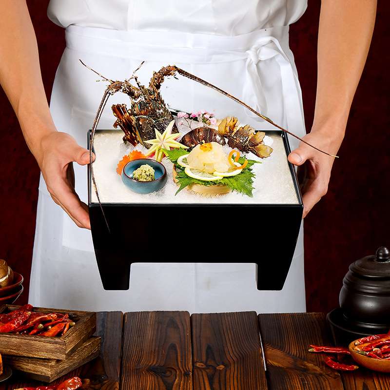 烤肉正方黑色密胺摆盘安格斯雪花肥牛专用餐具创意特色火锅菜盘子