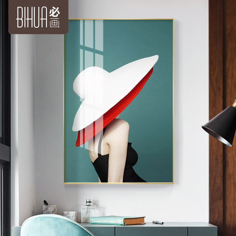 现代北欧晶瓷装饰画酒店走廊过道挂画玄关画竖版个性美女装饰壁画图片