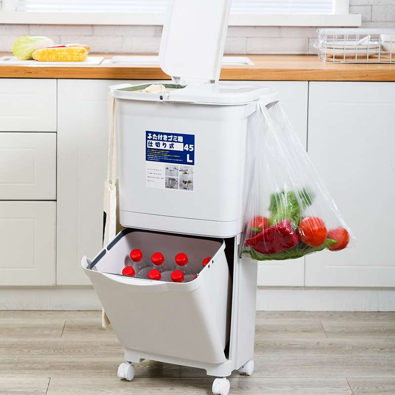 垃圾分类垃圾桶家用带盖双层厨房垃圾箱大桶滑轮塑料干湿分离筒箱
