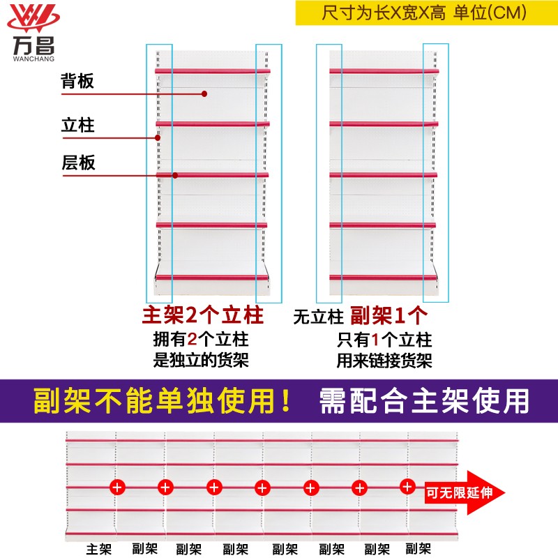 万昌白色百货文具玩具超市货架零食小卖I部食品便利店置物架展示