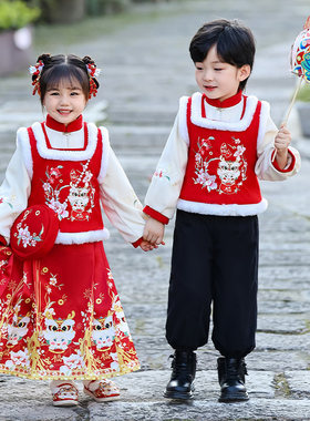 拜年服男古装套装加厚宝宝喜庆龙M年新年表演服超仙冬