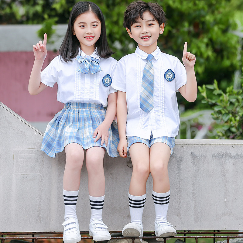 幼儿园园服夏季学院风格子大x班毕业照表演服裙校服小学生班服夏