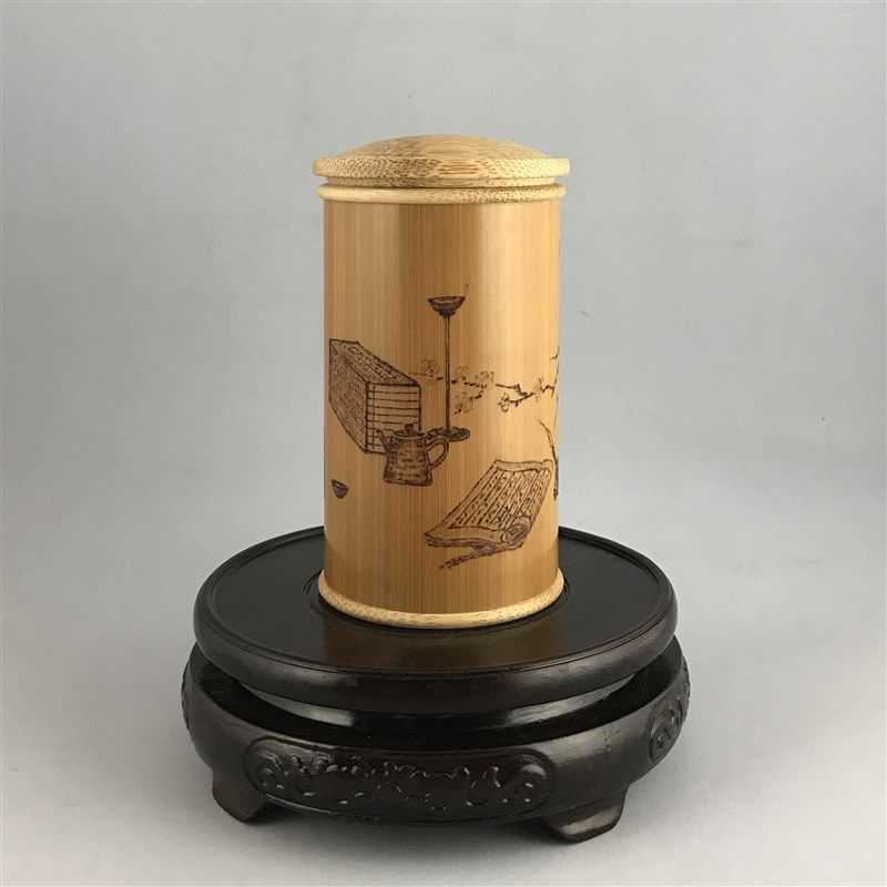 清供纯手工烙画玉竹雕竹刻便携式竹茶叶罐茶叶Q筒茶具文房雅玩把
