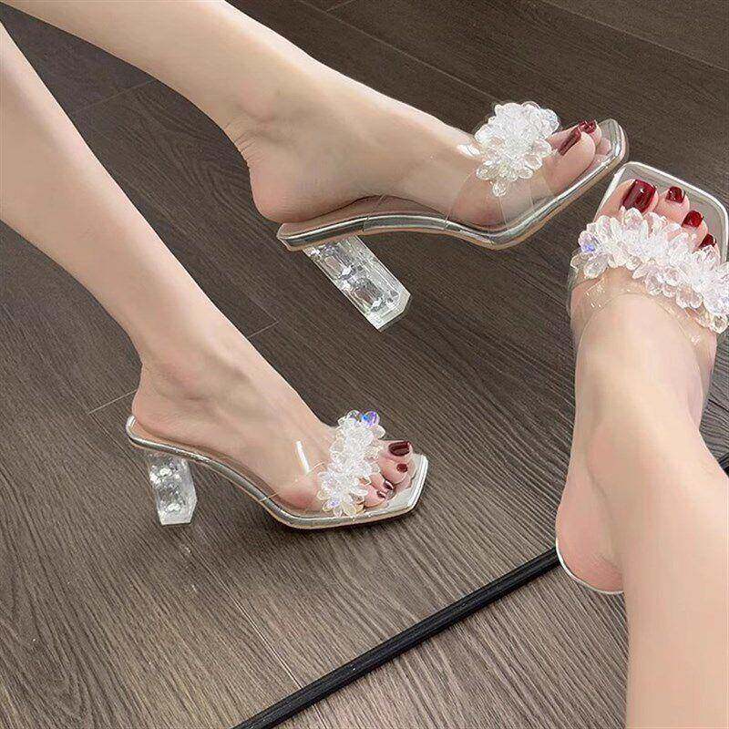水夏钻透明UdnFVqbl凉拖女季凉新款高级感方头仙女气质水鞋晶鞋高