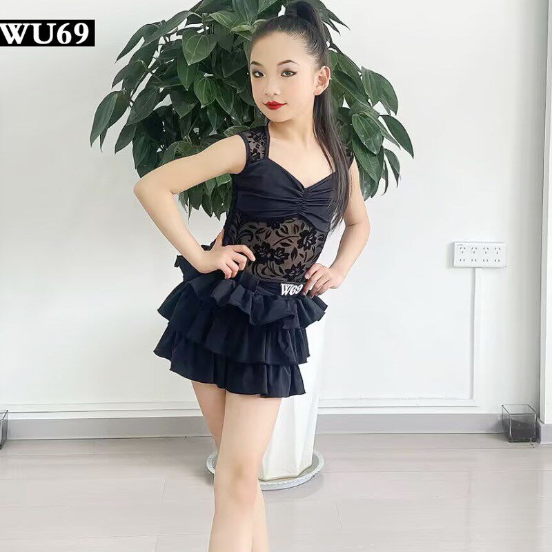 新款拉丁舞练功服l女儿童专业舞蹈训练服蛋糕裙幼儿拉丁舞服女夏