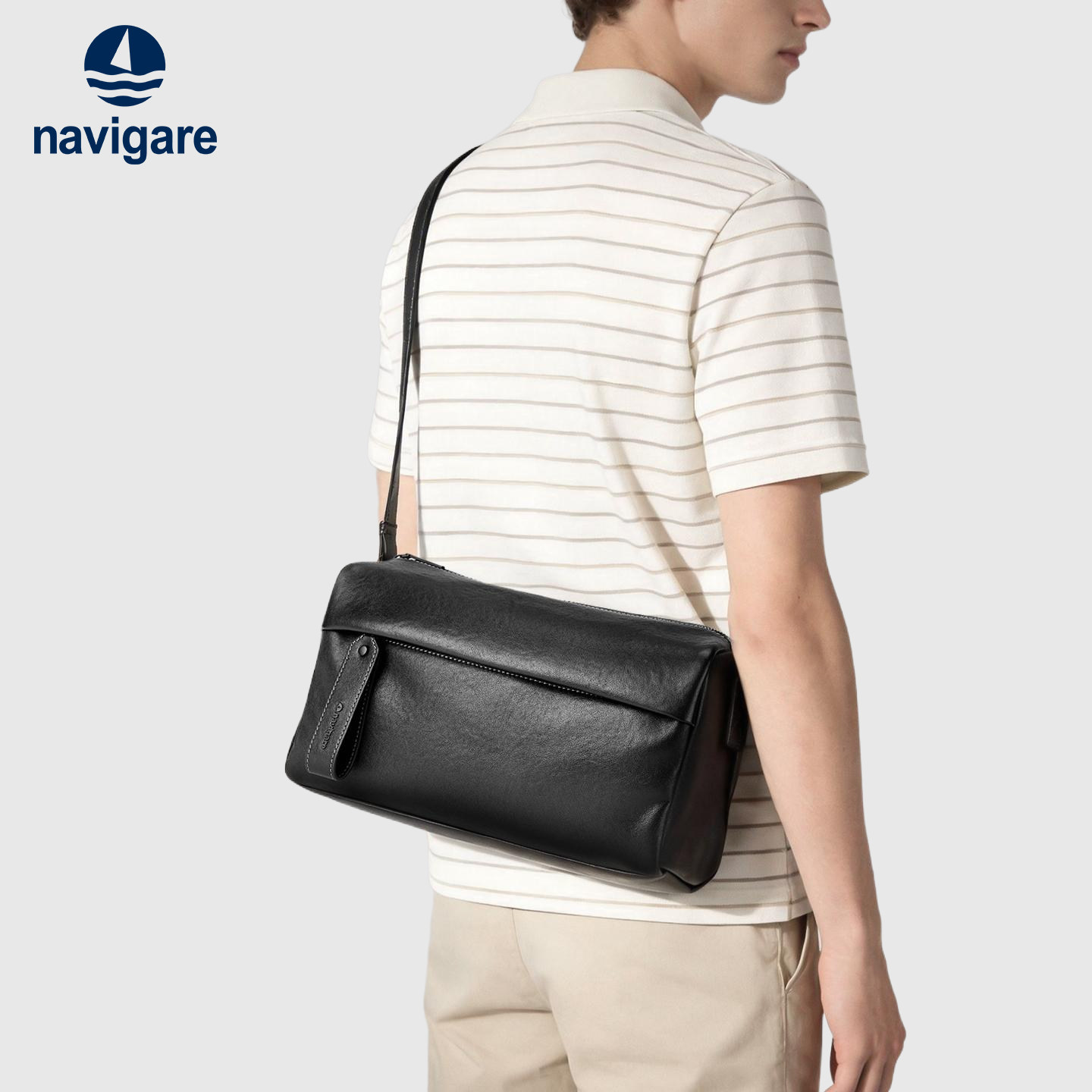 Navigare意大利小帆船2026新款男士枕头包斜挎包大容量真皮单肩包