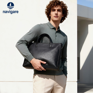 【真皮】Navigare纳维凯尔小帆船真皮商务电脑包公文包男款手提包