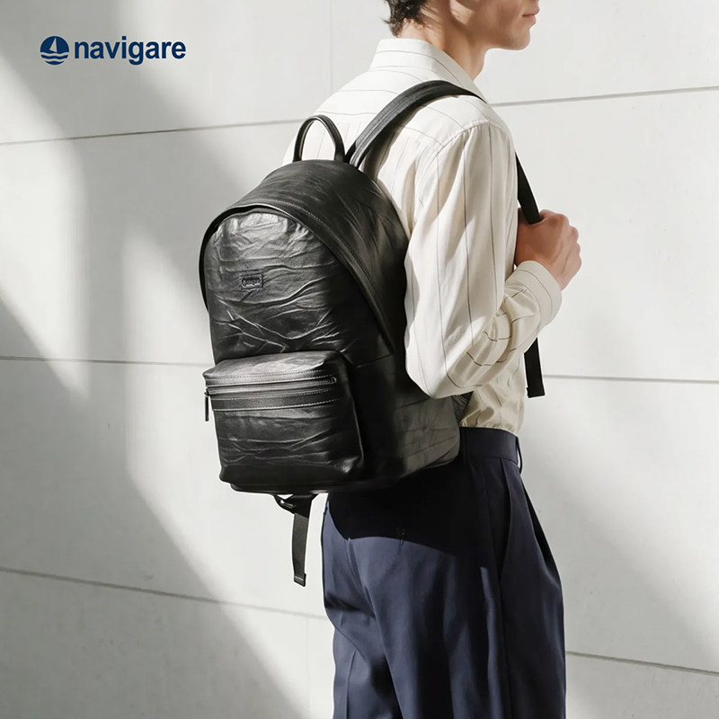 【新品】Navigare小帆船男士牛皮双肩包真皮商务电脑包礼物送男友