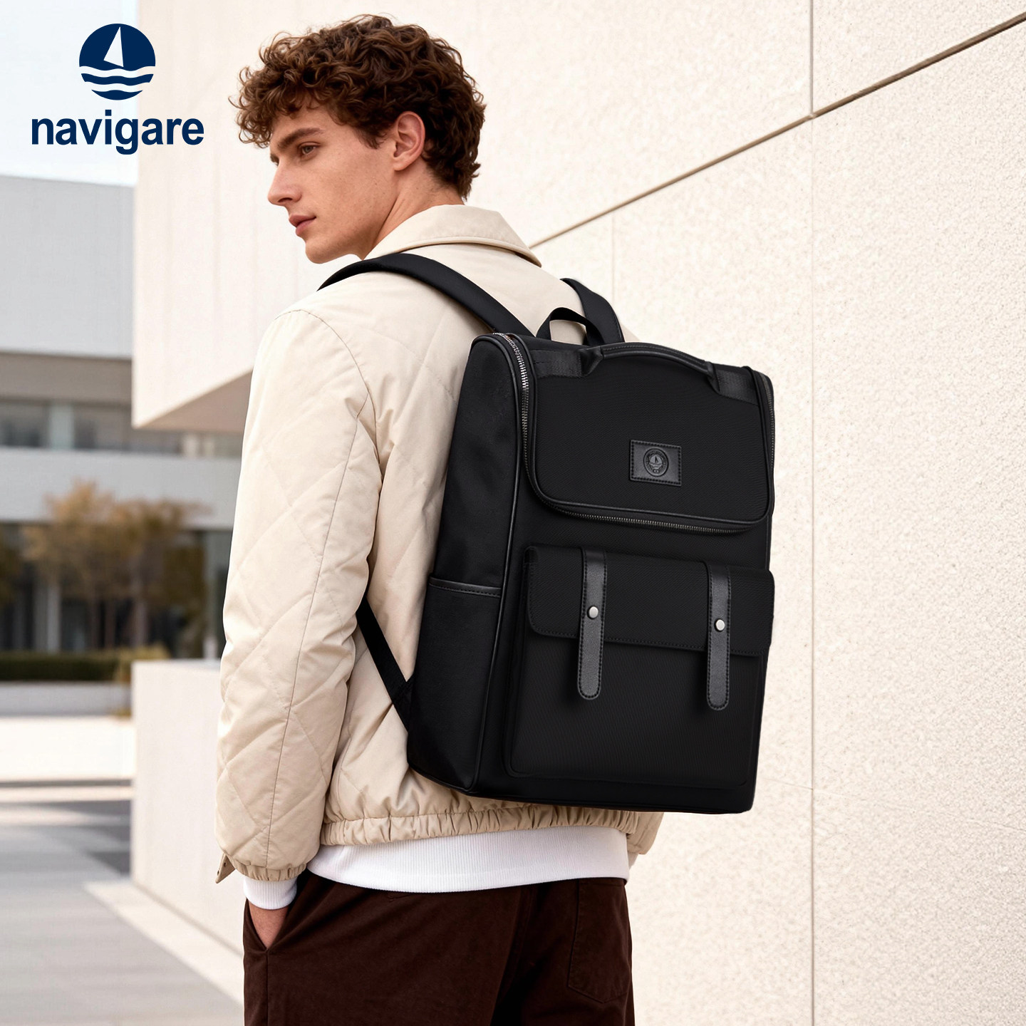 Navigare纳维凯尔意大利小帆船双肩包男商务电脑书包通勤旅行背包