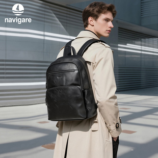Navigare小帆船2025新款电脑背包男双肩包皮质书包通勤上班大容量